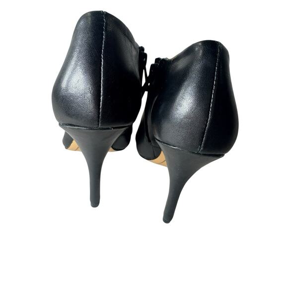 POUR LA VICTOIRE Yale Cut Away Bootie Stiletto 5.5 Black Leather Open Toe Heel - Picture 5 of 13